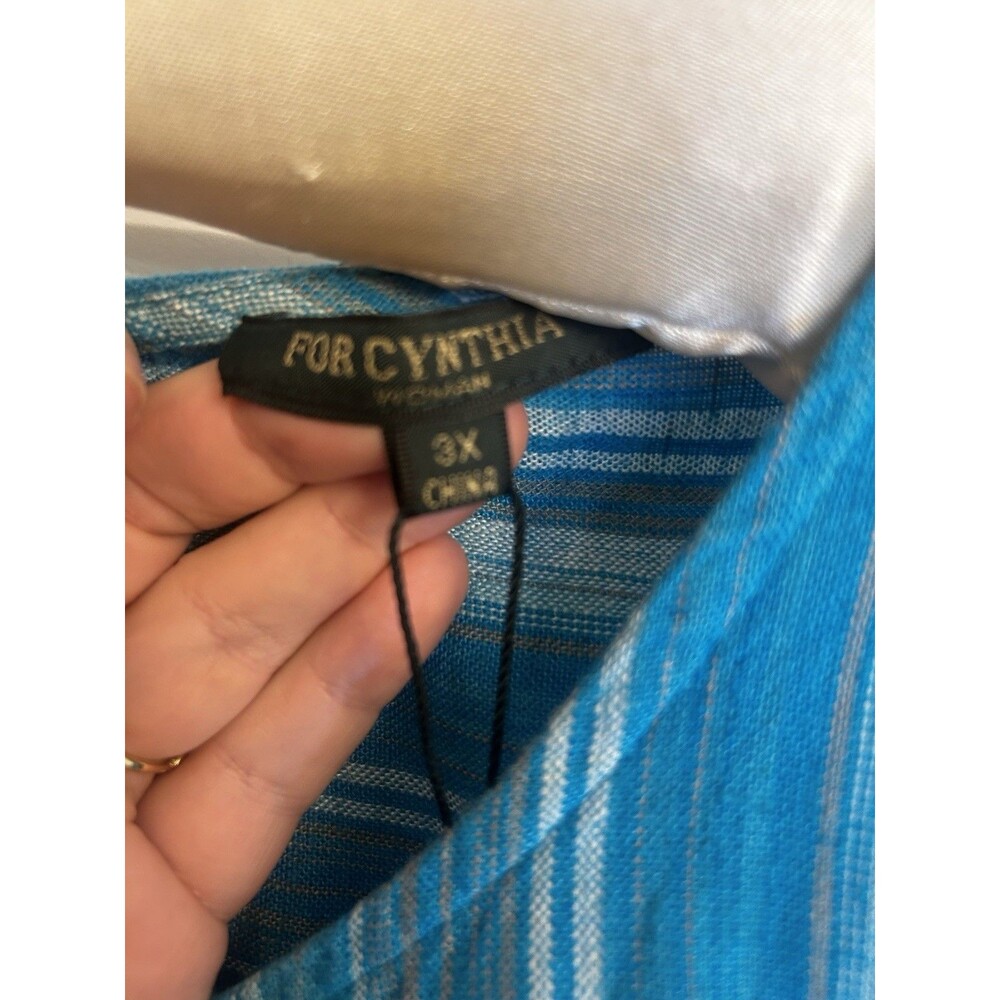 For Cynthia 3X Blue Striped Linen Blend Sleeveless Pocket Shift Dress Plus NWT - Picture 7 of 15